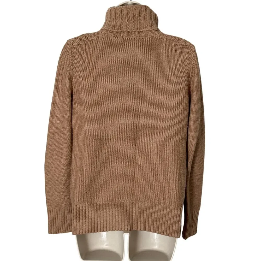 J. Crew Womens Cambridge Cable Knit Turtleneck Sweater Camel‎ B2795 Size S